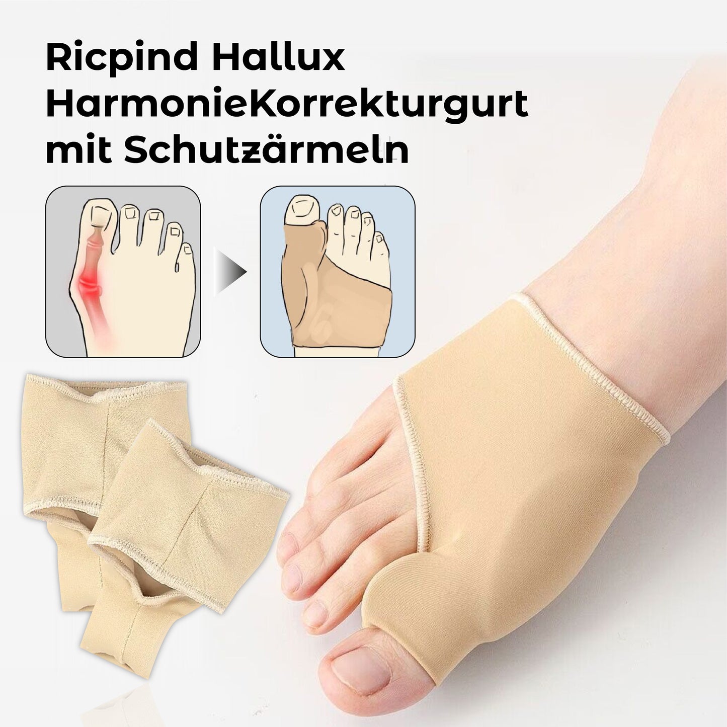 RICPIND 2 Hallux Harmonie Korrekturgurt mit Schutzärmeln