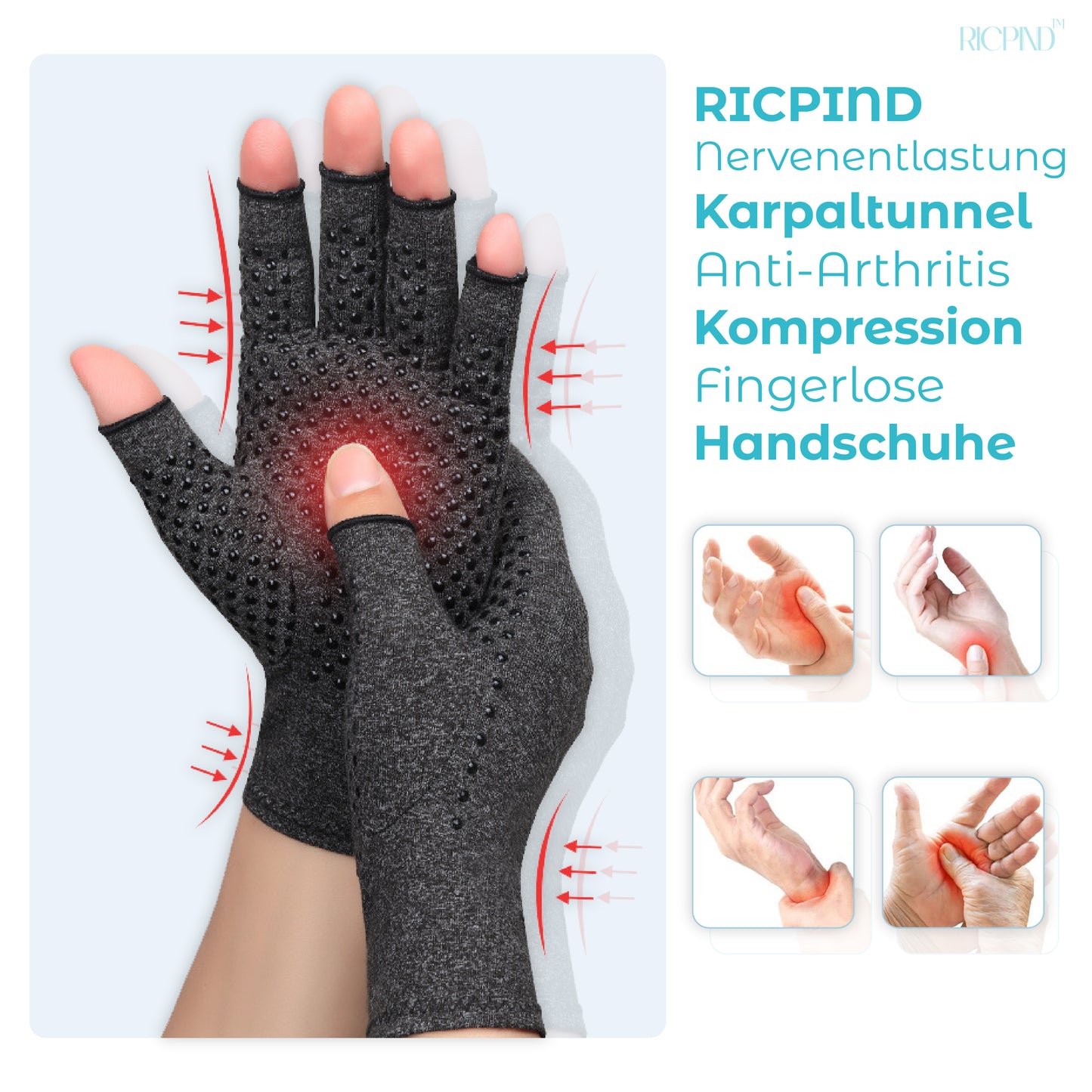 RICPIND Nervenentlastung Karpaltunnel Anti-Arthritis Kompression Fingerlose Handschuhe