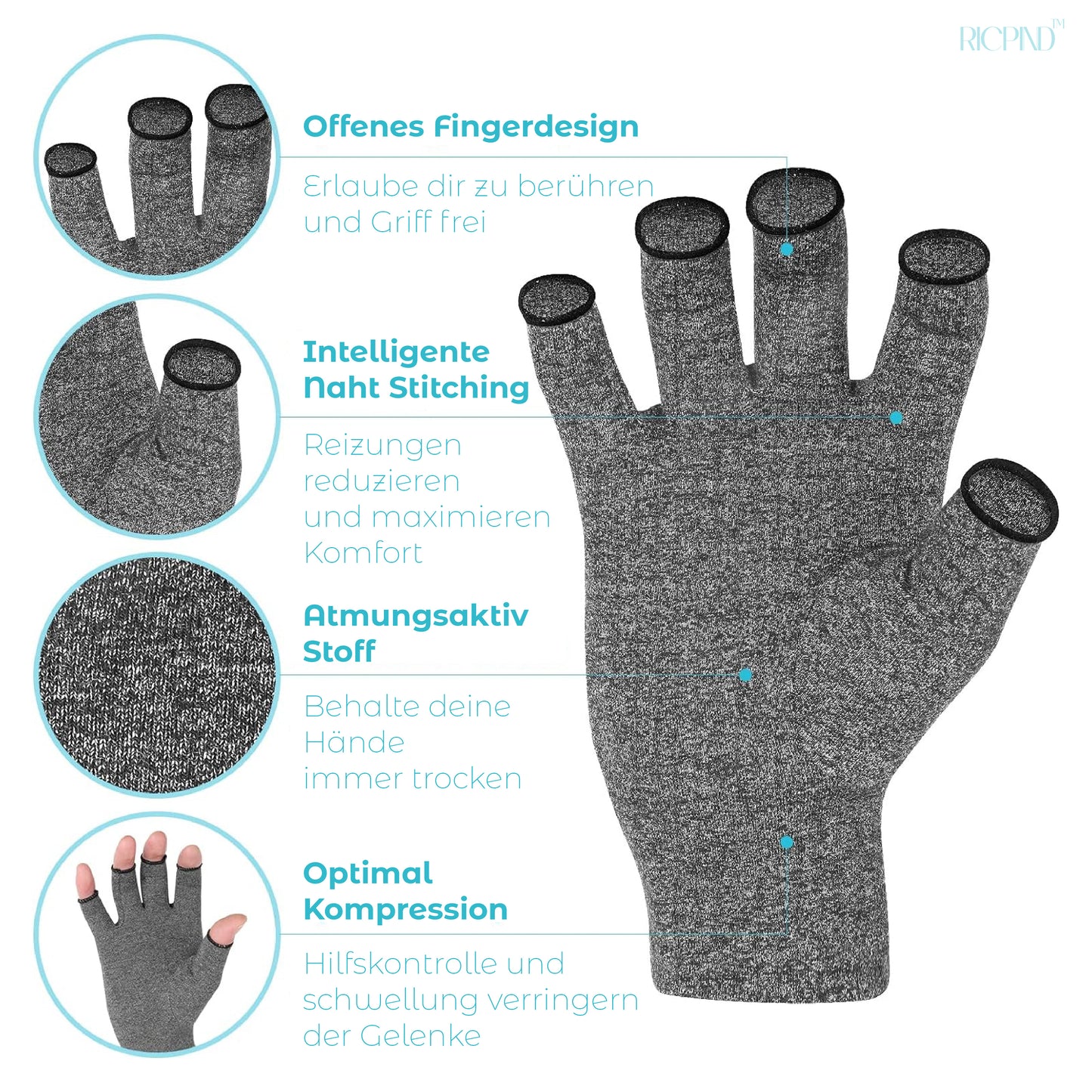 RICPIND Nervenentlastung Karpaltunnel Anti-Arthritis Kompression Fingerlose Handschuhe