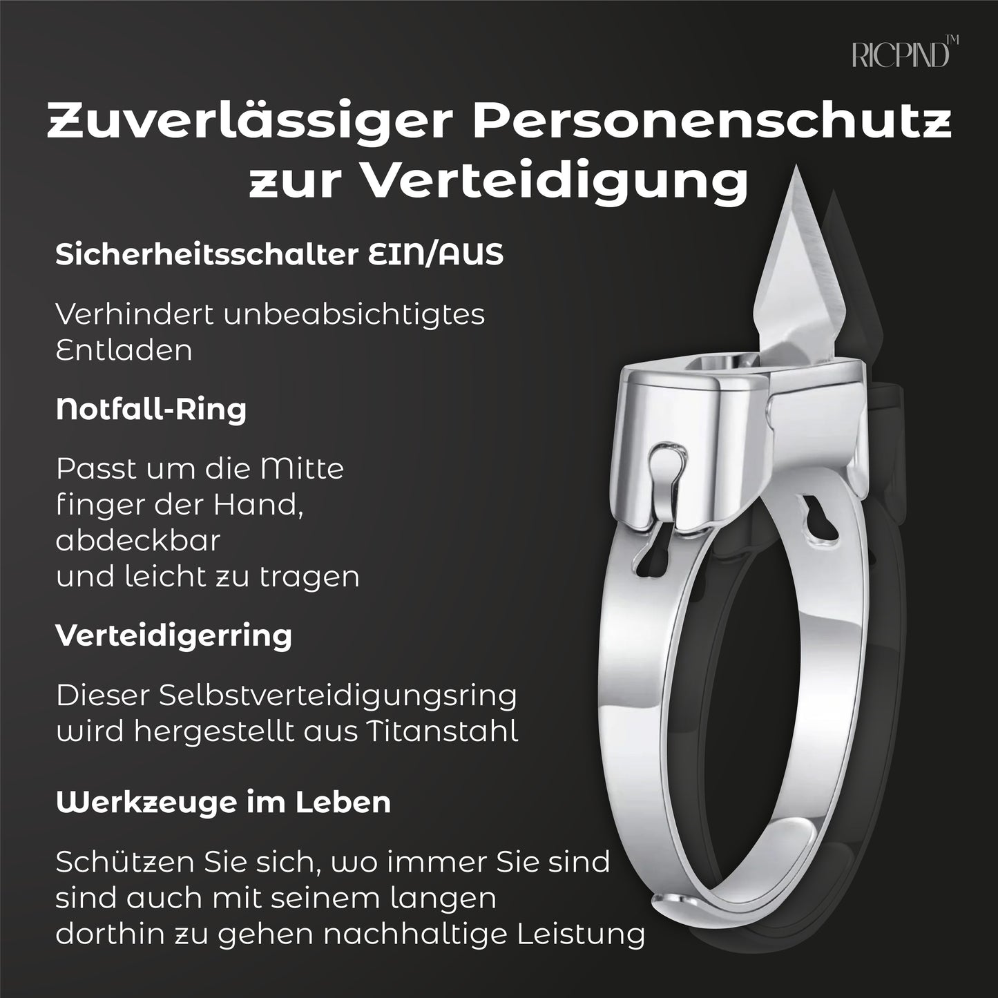 RICPIND Rostfrei Stahl Versteckter Klingenverteidigungs Ring