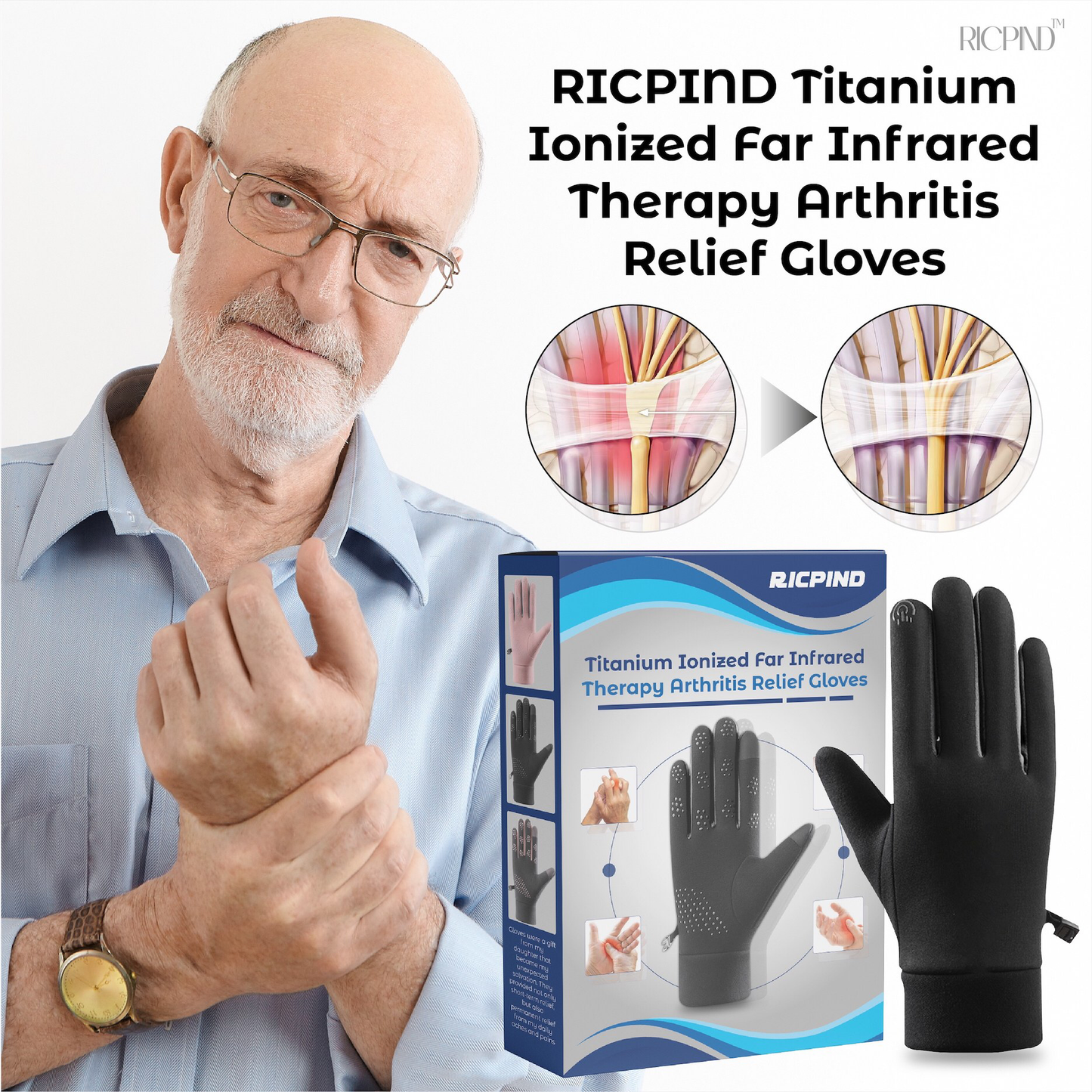 RICPIND Titanium Ionized Far Infrared Therapy ArthritisRelief Gloves