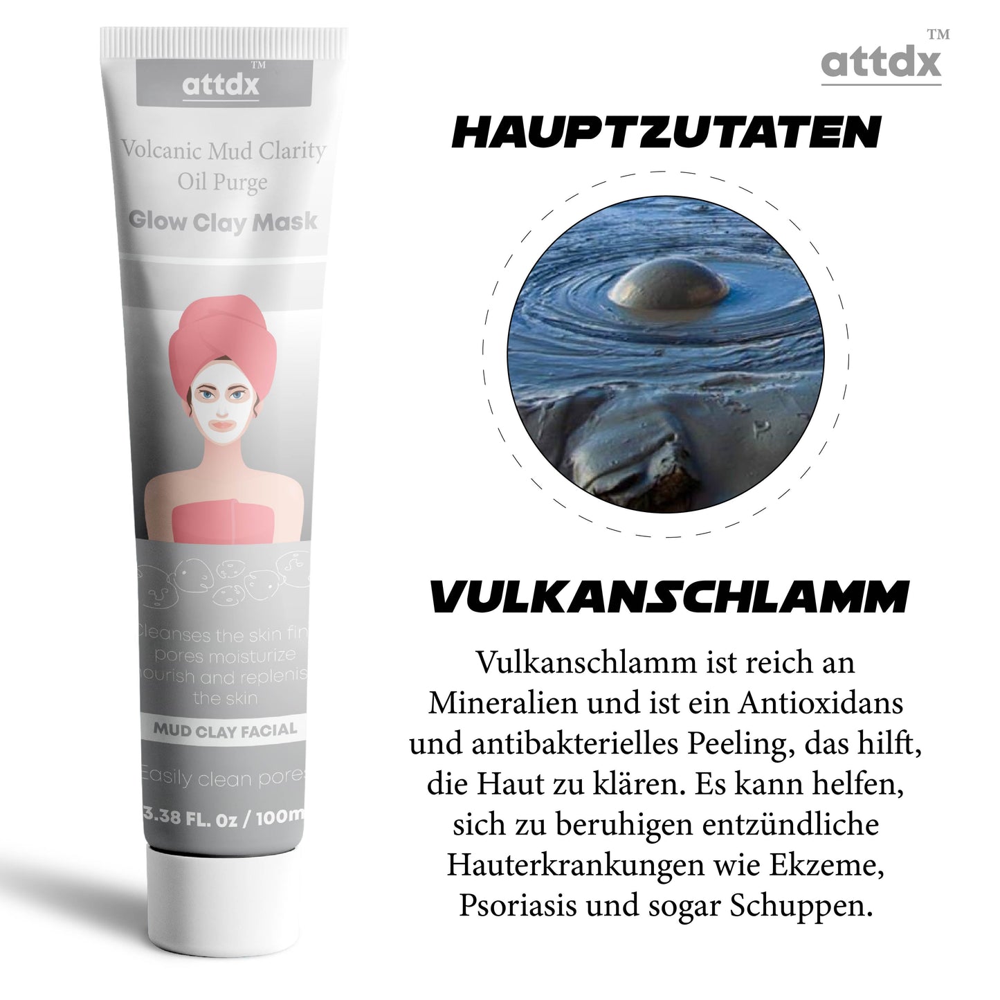 ATTDX Vulkanischer Schlamm Klarheit ÖlPurge Glühen Lehm Maske